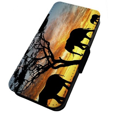 Bedruckte Flip Handyhülle iPhone, Samsung & Huawei Elephant Sunset Silhouette