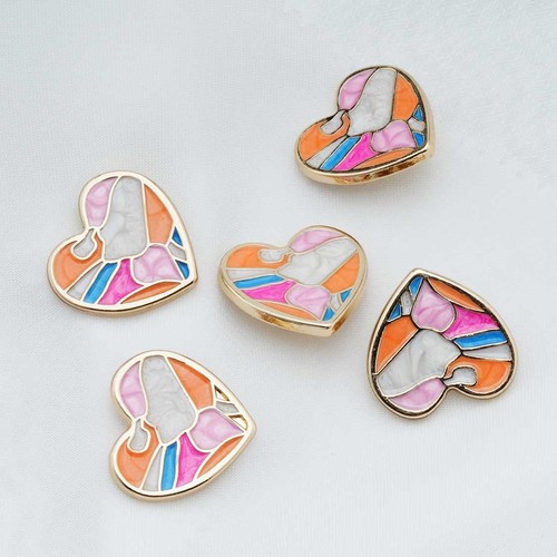 5pcs Layered Heart Buttons Enamel for Clothing DIY Sewing Scrapbooking 20mm - Picture 4 of 8