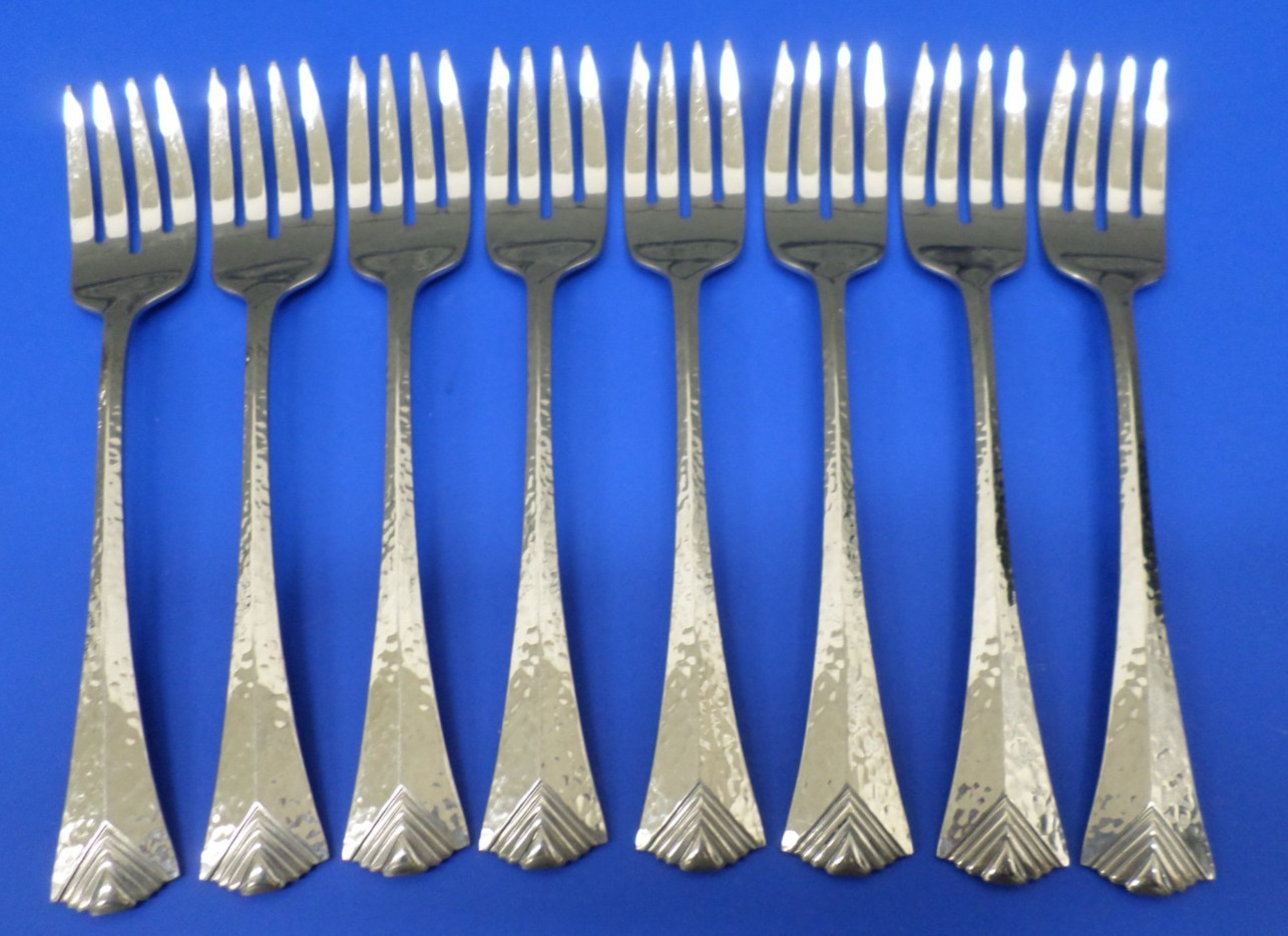 8 - Oneida EL DORADO Glossy Hammered Stainless Flatware 6 5/