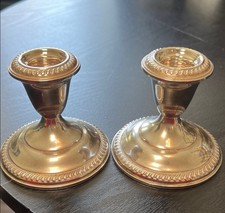 Pair of Vintage Embossed Solid Sterling Silver Candlestick Candle Stick Holders
