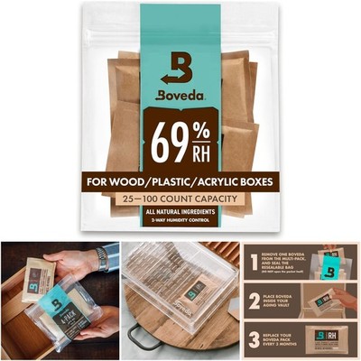 69% Humidity Control Pack Large For Up To 100 Cigars Resealable Bag