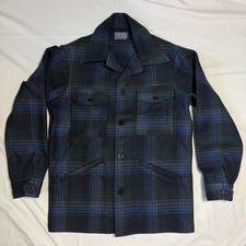 Vtg PENDLETON Mackinaw Cruiser Field Jacket Blue Wool Tartan Plaid Sz S 70 s USA