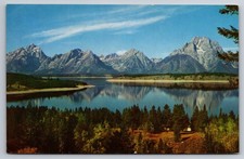 Vintage Postcard- Jackson Lake Wyoming WY Tetons in the Background