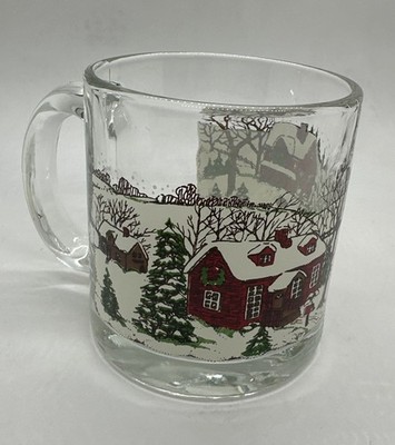 1 Libbey Winter Village Sleigh Ride Christmas Clear Glass Coffee Mug