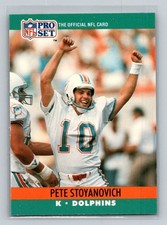 1990 Pro Set Rookie RC #564 Pete Stoyanovich Miami Dolphins Football Card. rookie card picture