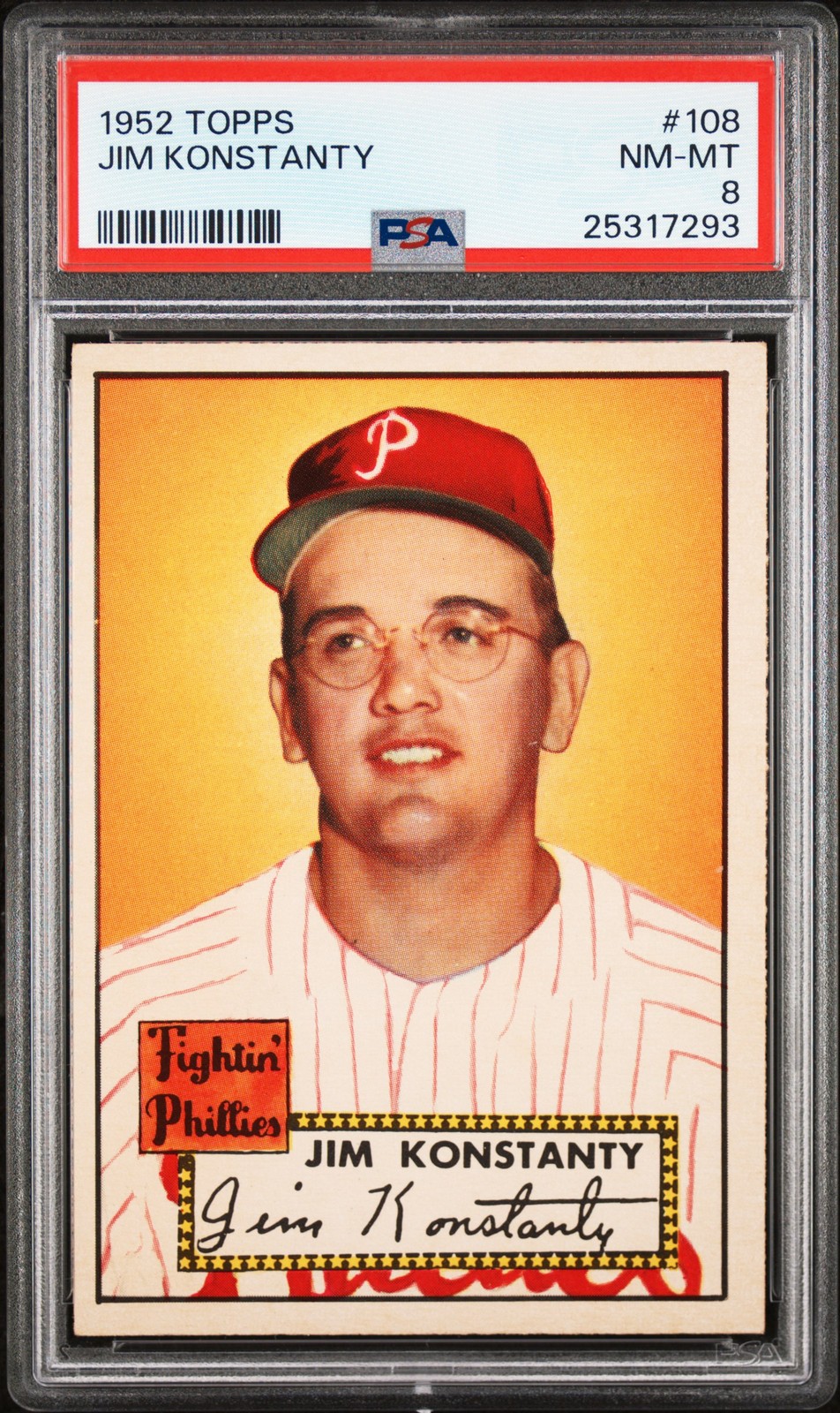 1952 TOPPS #108 JIM KONSTANTY PSA 8