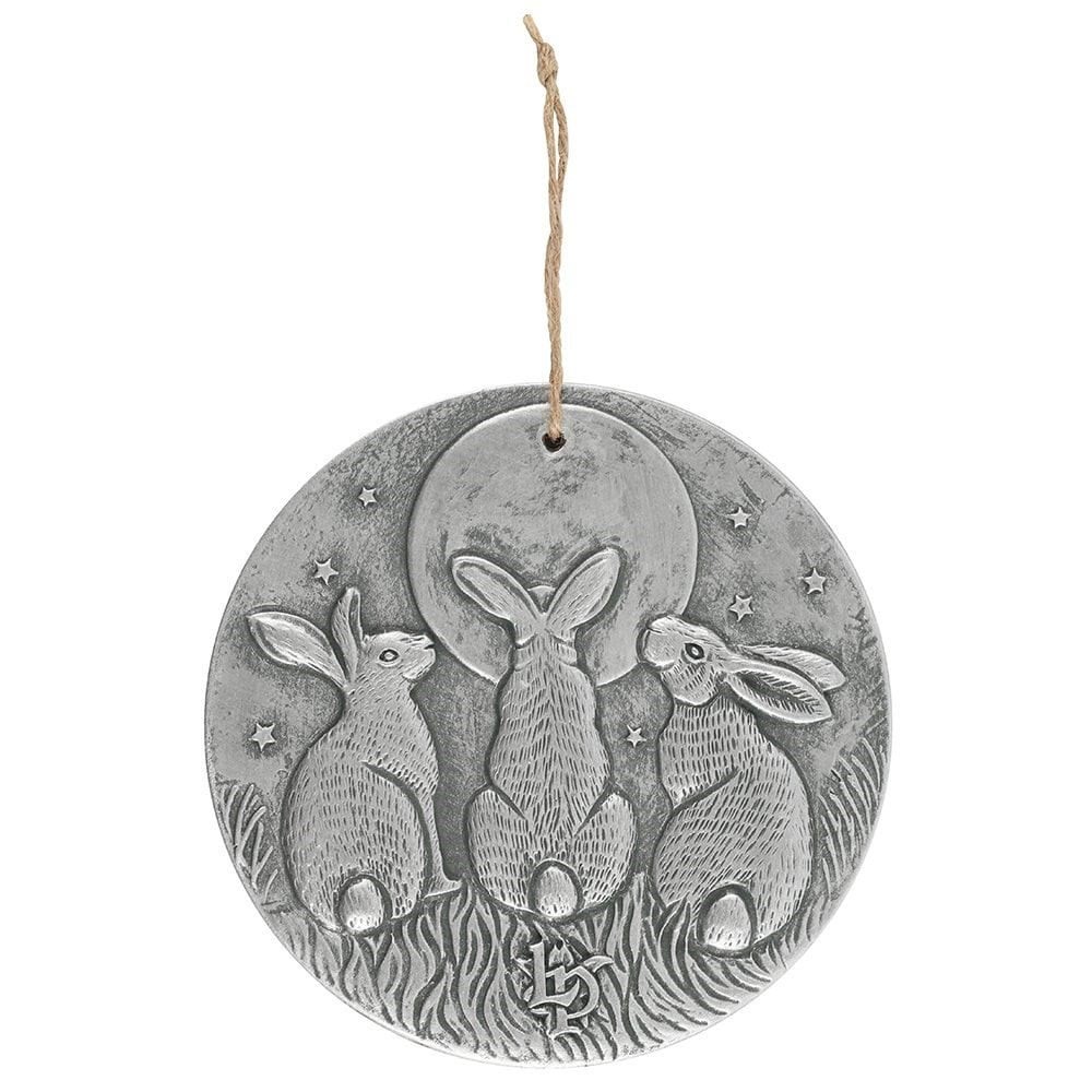 Moon Gazing 3 Hares Wall Plaque 20cm By Lisa Parker - Silver Effect Terracotta
