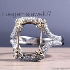 Anillo de boda corte cojín 12x9 mm anillo de montaje Sami anillo de 2 tonos plata de ley 925