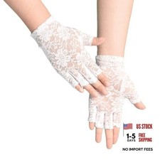 Women Lace Gloves Floral Pattern Short Glove for Wedding Prom One Size 0001whie