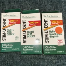 3 PACK STIM-U-DENT The Natural Dentist Plaque Removers MINT 200 ct each