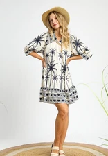 Umgee Tropical Palm Print Ruffle Hem Mini Dress in Black Cream