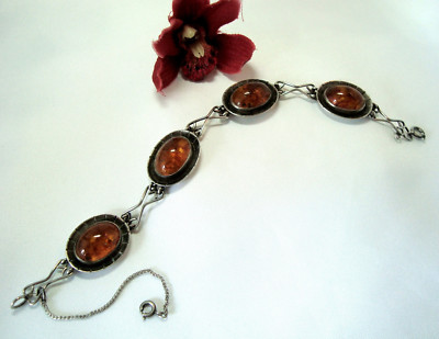 Altes Bernstein Armband Silber Bernsteinarmband old Amber bracelet / ch 384