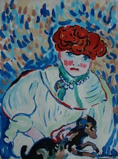 Rare unique French fauvist modernist woman portrait painting, signed Vlaminck