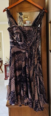 Stunning Abstract Pattern  Alberto Malaki Silk Cocktail Dress Size 10-Rare