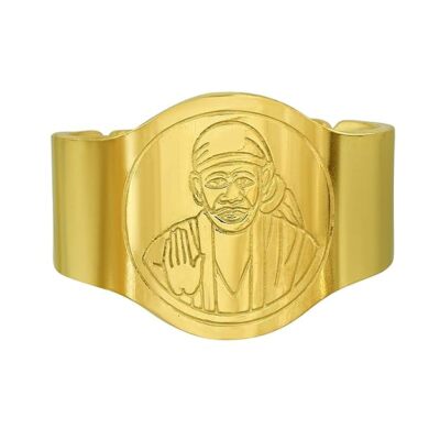 Gold Plated Brass Finger Ring Sai Baba Engraved Free Size Open Ring Men Women