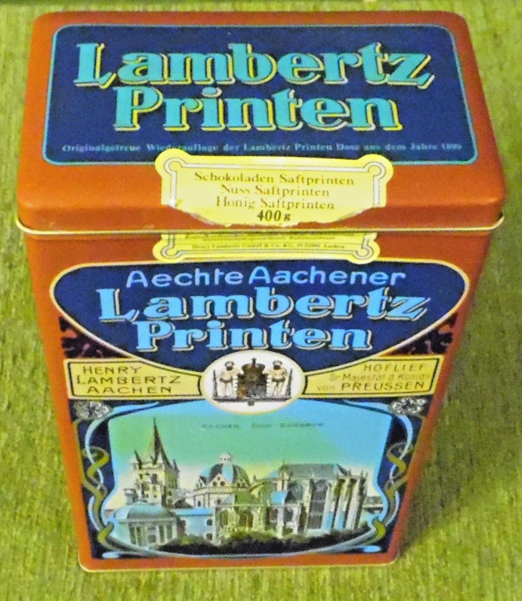 Alte Dose , Blechdose , Lebkuchendose , Aechte Aachener Lambertz