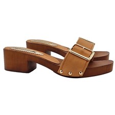Brown Leather Low Clogs With Gold Buckle And 4.5 Cm Heel - G90119 CAM