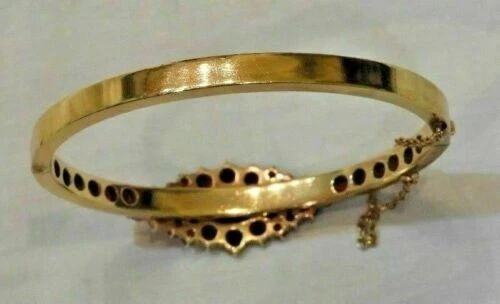 Brazalete Bohemio Granate Rojo Simulado 9Ct Acabado Oro Amarillo 14K De Colección Foto 2 de 4