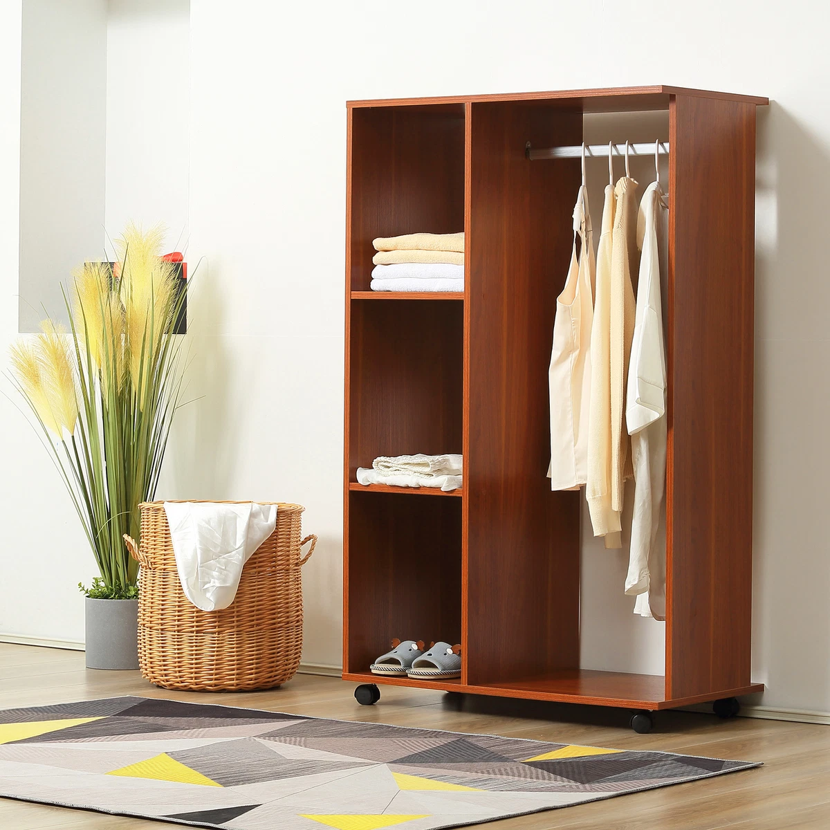 Single Mobile Open Wardrobe Storage Shelves Organizer With Clothes