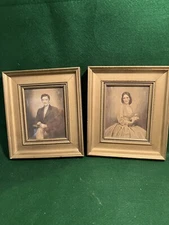 Vintage C & A Richards Boston 2 Framed Prints Colonial Man & Virginia Belle