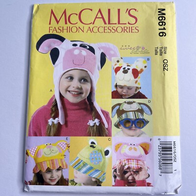 McCalls 6616 Kuh Hund Schwein Frosch Bär Affe Hut Junge Mädchen Kind neu ungeschnittenes Muster