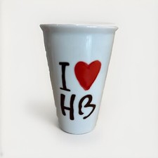 HENRI BENDEL Ceramic Travel Tea Coffee Cup Mug "I Love HB" "I Heart HB" With Lid