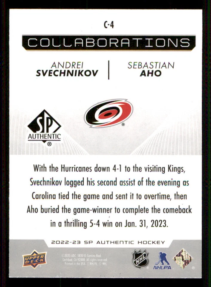 2022-23 SP Authentic Collaborations #C4 Andrei Svechnikov/Sebastian Aho - Image 2 of 2