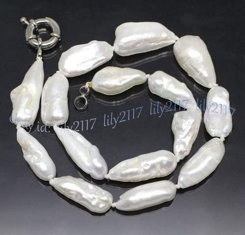 Natural White Baroque Keshi Pearl Necklace - 18" Strand With 22mm Pearls, #f3289