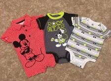 Boys 3 Piece Bundle Disney Baby Mickey Short Sleeve Bodysuits Size 3-6 Months
