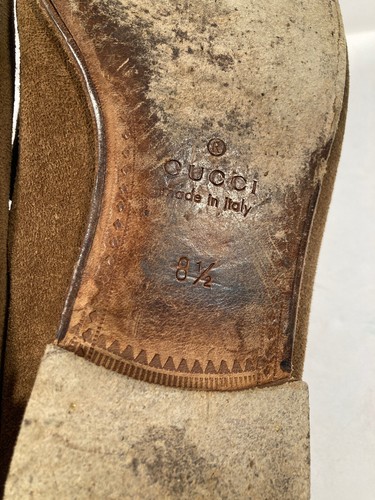 VTG Mens Gucci Gold Horse Bit Suede Leather Driving Shoes Moc Loafers 8.5 - WORN - Picture 7 of 11