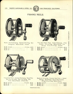 ca 1903 PAPER AD 3 PG Hendryx Brand Fishing Reels German Silver 