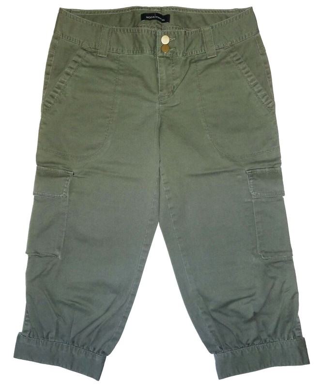 VICTORIA'S SECRET MODA INT'L GREEN CARGO UTILITY POCKET CAPRI PANTS SHORTS 8 NEW