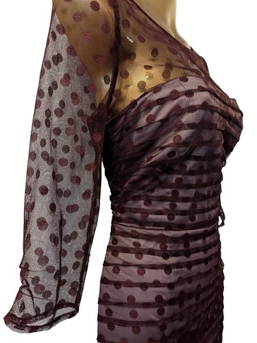 COAST womens burgundy 3/4 sleeve dobby spot mesh occasion dress size 12 wedding - Picture 16 of 17