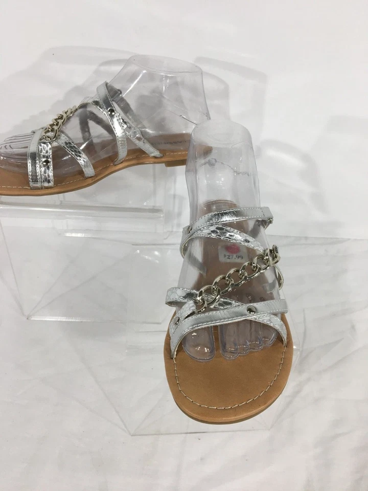 Sandalia encadenada con correa plana punta abierta para mujer clasificada plateada talla 7 M Foto 3 de 4