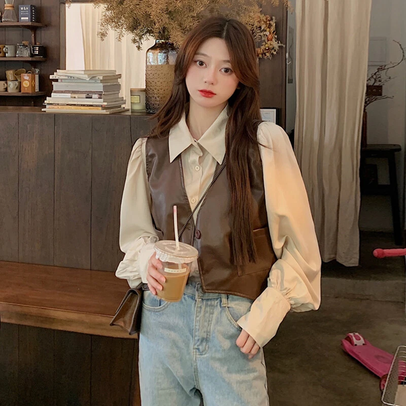 Women Faux Leather Waistcoat Sleeveless Jacket Coat Tank Vest Top Casual Retro - Image 4 of 4