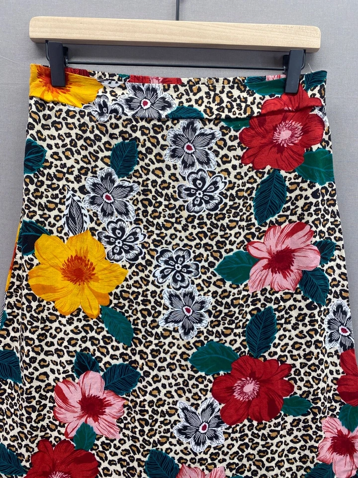 Papaya Womens Brown Skirt Cheeatah Floral Print Midi Size 10 - Image 4 of 4