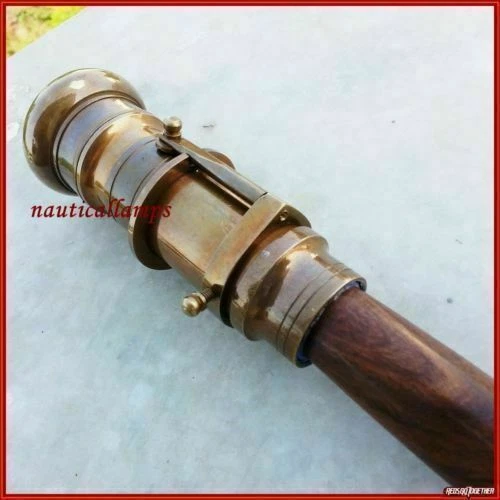 Bastón telescópico de madera marrón de latón de colección bastón mira telescópica bastón Foto 4 de 4