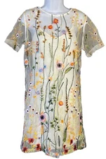 Lucy Paris Floral Tulle Mini Sheath Dress +Slip Size Medium Short Sleeve NWT