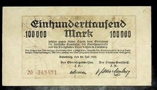 1923 Germany DUISBURG 100.000 Mark Banknote / Notgeld