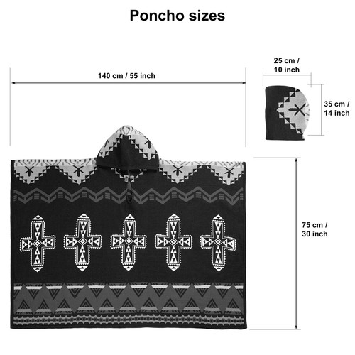 Harmony of Contrasts Hooded Cotton-Alpaca Poncho Aztec Geometric Accents - Picture 13 of 13