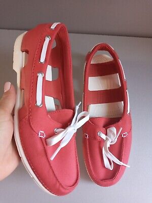 womens Crocs Beach Line red fabric boat shoes W8 uk 6 eur 38-39 | eBay