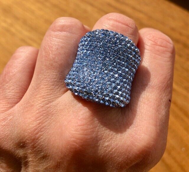 JOAN BOYCE Silvertone Pavé Blue Crystal Ring - image 3