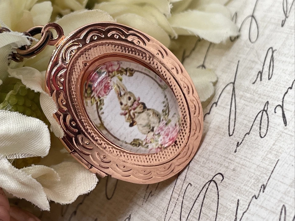 Розовое золото кролик любитель розовый кролик медальон ожерелье ювелирные изделия подвеска розовый потертый - Изображение 3 из 4