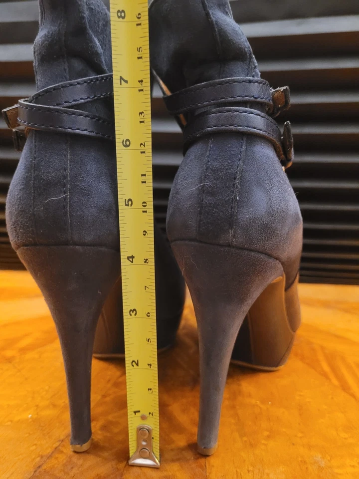 Botines ZARA Mujer Cuero Azul Marino Doble Correa Tacones de Aguja Talla 9-US Foto 3 de 4