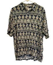 Vintage Pierre Cardin Shirt Men s XL Blue Beige Geometric Abstract Rayon Made...