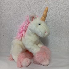 Russ Berrie Aurora Unicorn Cloud White Plush Silky Pink Yarn Mane Tinsel Fur