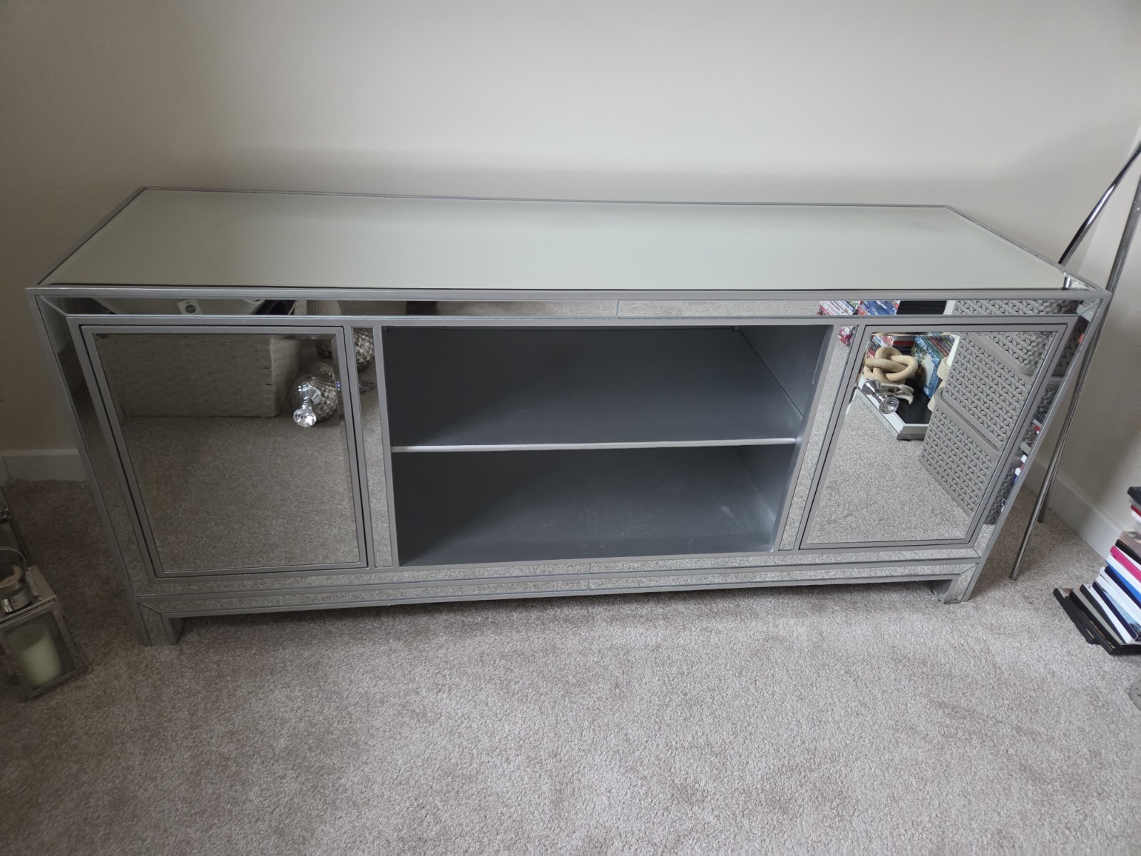 Silver TV Unit Mirrored 150cm Wide Extra Large