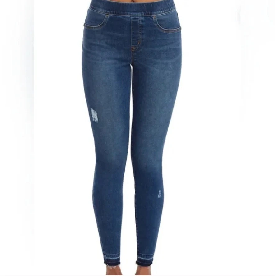 Spanx High Rise Distressed Denim Skinny Jean Jegging Medium wash Size (M) NWT! - Image 2 of 4