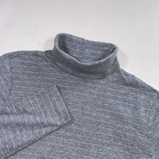 Time and Tru Women's Gray Heather Stripe Turtleneck Long Sleeve Top Size L 12-14