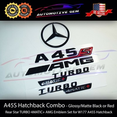 A45S Hatchback AMG TURBO 4MATIC+ Rear Star Emblem Black Combo Set Mercedes W177